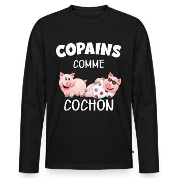 Copains comme cochon citaiton mon meilleur pote - T-shirt manches longues Premium bio Homme - noir - Devant - Nico (187cm)
