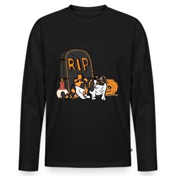 Süße Munchkin Halloween Katze für Halloween - Männer Premium Bio Langarmshirt - Schwarz - Vorne - Nico (187cm)