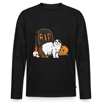 Cute Scottish Folding Ear Cat Halloween Cat - Men's Premium Organic Long Sleeve Shirt - black - Front - Nico (187cm)
