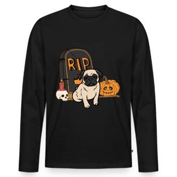 Süßer Mops Halloween Kostüm Hund - Männer Premium Bio Langarmshirt - Schwarz - Vorne - Nico (187cm)