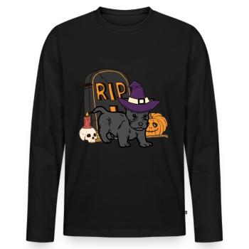 Mignon terrier écossais Halloween Lover Kawaii - T-shirt manches longues Premium bio Homme - noir - Devant - Nico (187cm)