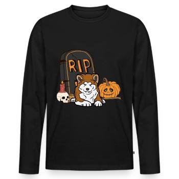 Mignon Akita Halloween Costume Chien - T-shirt manches longues Premium bio Homme - noir - Devant - Nico (187cm)