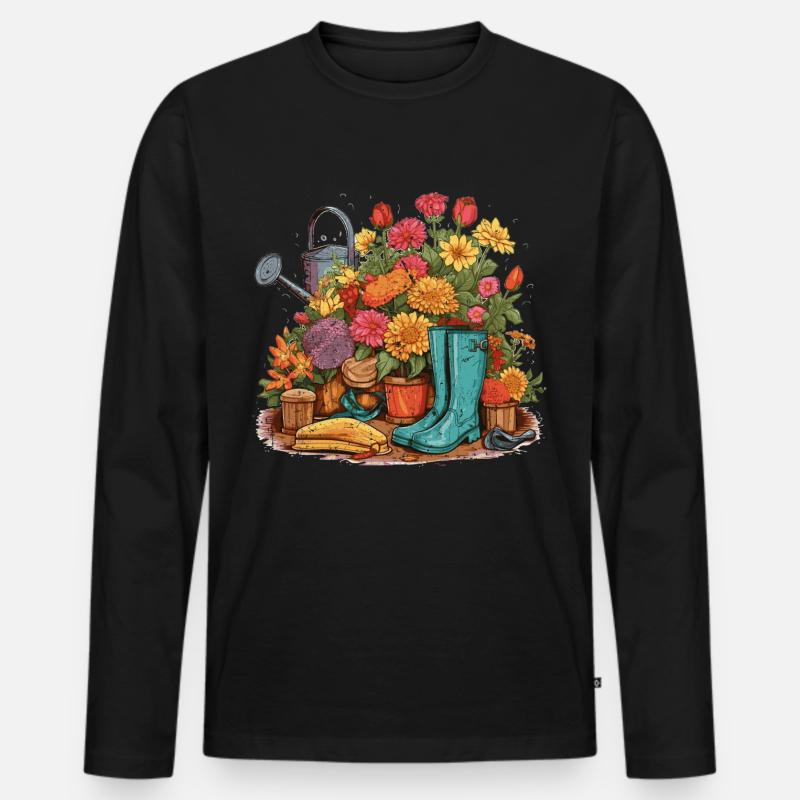 Die Freude eines Gartenliebhabers - Männer Premium Bio Langarmshirt - Schwarz