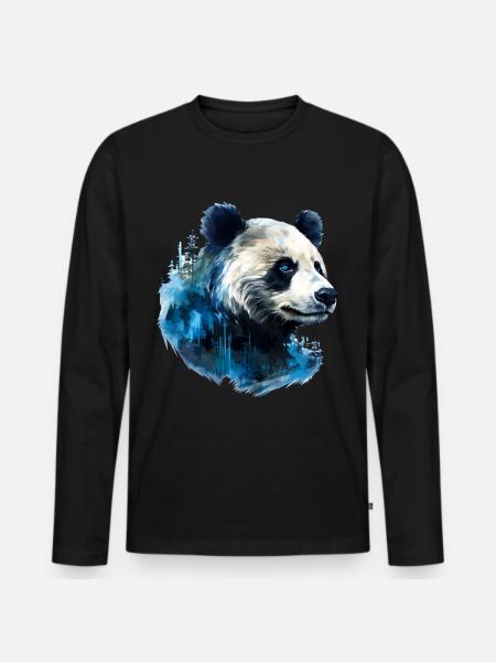 Panda - Männer Premium Bio Langarmshirt - Schwarz