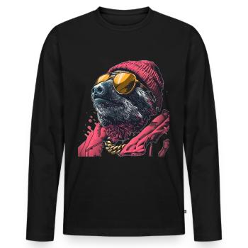 Paresseux frais - T-shirt manches longues Premium bio Homme - noir - Devant - Nico (187cm)