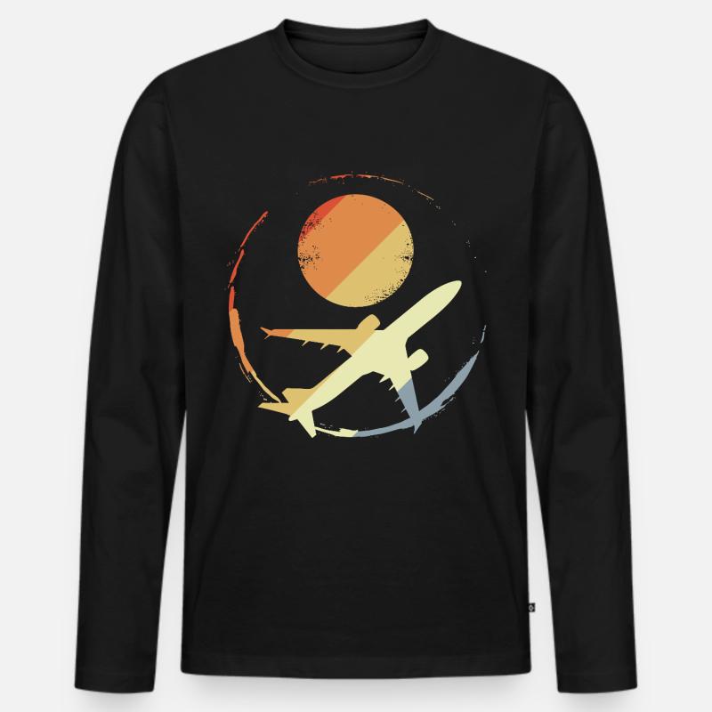 Oldschool Flugzeug - Männer Premium Bio Langarmshirt - Schwarz