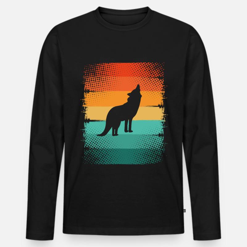 Wolf - Männer Premium Bio Langarmshirt - Schwarz