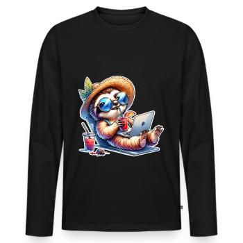 paresseux ordinateur portable cocktail travail - T-shirt manches longues Premium bio Homme - noir - Devant - Nico (187cm)