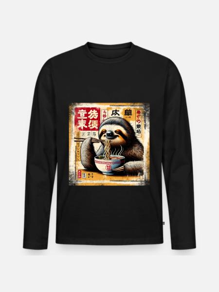 Sloth Ramen Grunge Poster Style - Men's Premium Organic Long Sleeve Shirt - black