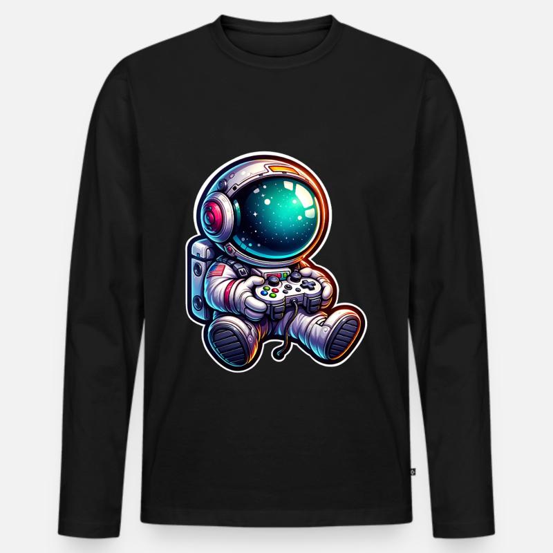 Astronaut Gaming - Männer Premium Bio Langarmshirt - Schwarz