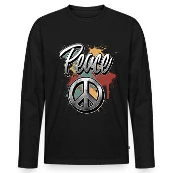 Peace Peacezeichen - Männer Premium Bio Langarmshirt - Schwarz - Vorne - Nico (187cm)