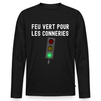 Feu vert pour les conneries cadeau homme - T-shirt manches longues Premium bio Homme - noir - Devant - Nico (187cm)