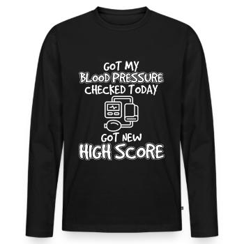 Blood Pressure Checked New Highscore - Men's Premium Organic Long Sleeve Shirt - black - Front - Nico (187cm)