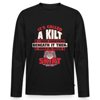 Its Called Kilt Underwear Skirt - Men's Premium Organic Long Sleeve Shirt - black - Front - Nico (187cm)