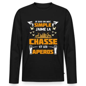 Mec Chasse Et Apéro Le Vrai Bonheur Cadeau - T-shirt manches longues Premium bio Homme - noir - Devant - Nico (187cm)