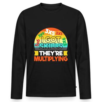 J’ai acquis des compétences qu’ils multiplient - T-shirt manches longues Premium bio Homme - noir - Devant - Nico (187cm)