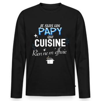 Je Suis un papy qui cuisine Cadeau Pour Mon Papi - T-shirt manches longues Premium bio Homme - noir - Devant - Nico (187cm)