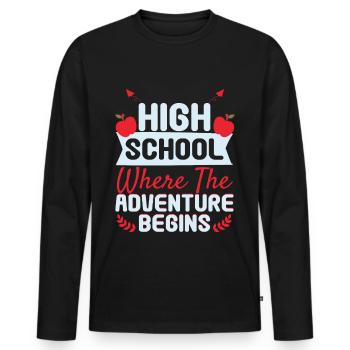 High School Where Adventure Begins - Men's Premium Organic Long Sleeve Shirt - black - Front - Nico (187cm)