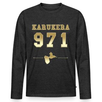 Karukera 971 Guadeloupe Gold - T-shirt manches longues Premium bio Homme - anthracite chiné - Devant - Nico (187cm)