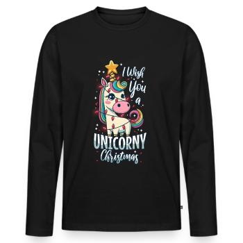 Je vous souhaite un Noël de Licorne - T-shirt manches longues Premium bio Homme - noir - Devant - Nico (187cm)