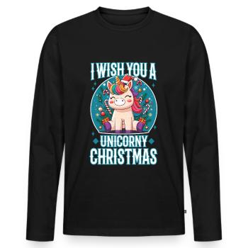 Je vous souhaite un Noël de Licorne - T-shirt manches longues Premium bio Homme - noir - Devant - Nico (187cm)