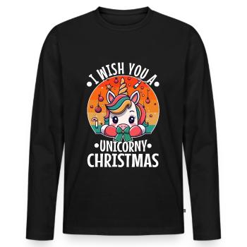 Je vous souhaite un Noël de Licorne - T-shirt manches longues Premium bio Homme - noir - Devant - Nico (187cm)