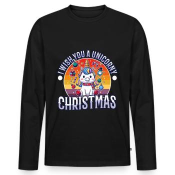 Je vous souhaite un Noël de Licorne - T-shirt manches longues Premium bio Homme - noir - Devant - Nico (187cm)