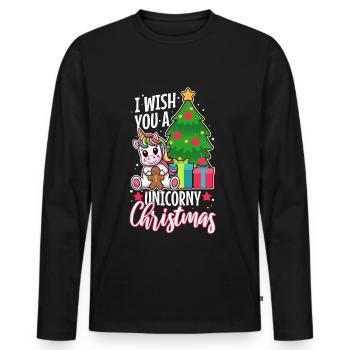Je vous souhaite un Noël de Licorne - T-shirt manches longues Premium bio Homme - noir - Devant - Nico (187cm)