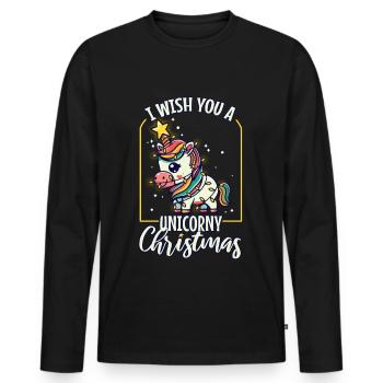 Je vous souhaite un Noël de Licorne - T-shirt manches longues Premium bio Homme - noir - Devant - Nico (187cm)