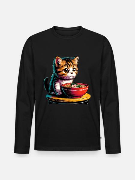 Cat Ramen Kawaii Anime - Men's Premium Organic Long Sleeve Shirt - black