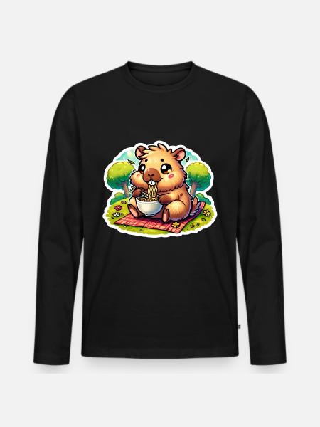 Capybara Ramen Kawaii Anime - Men's Premium Organic Long Sleeve Shirt - black
