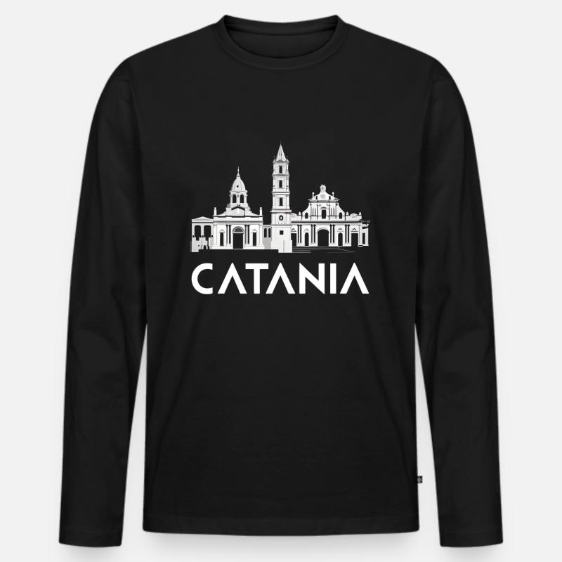 Skyline Sizilien - Männer Premium Bio Langarmshirt - Schwarz