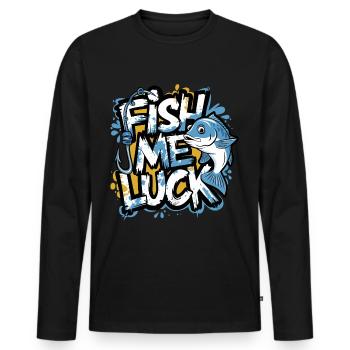 Fish Me Luck Funny Fishing Design for Anglers - Men's Premium Organic Long Sleeve Shirt - black - Front - Nico (187cm)