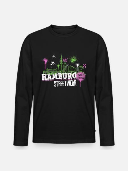 Hamburg Skyline City Germany Graffiti - Men's Premium Organic Long Sleeve Shirt - black