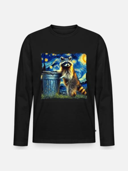 Raccoon Starry Night - Men's Premium Organic Long Sleeve Shirt - black