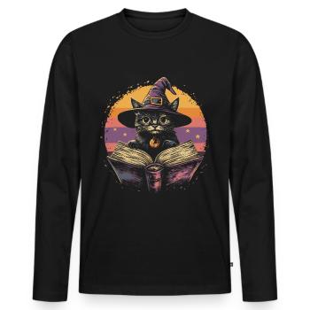 Cute Cat Witch Halloween - Men's Premium Organic Long Sleeve Shirt - black - Front - Nico (187cm)
