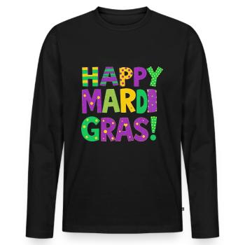 Happy Mardi Gras - Men's Premium Organic Long Sleeve Shirt - black - Front - Nico (187cm)