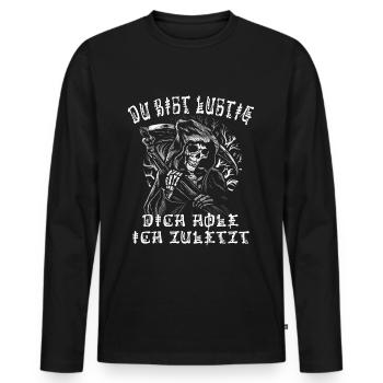 Du bist lustig, dich hole ich zuletzt, Sensenmann - Männer Premium Bio Langarmshirt - Schwarz - Vorne - Nico (187cm)