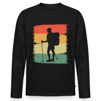Wandern Geschenkidee Wanderer Berge Trekking - Männer Premium Bio Langarmshirt - Schwarz - Vorne - Nico (187cm)