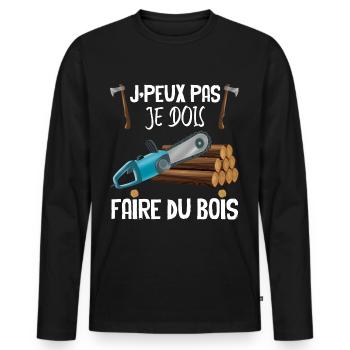 Faire du bois Garde Forestier métier Bois - T-shirt manches longues Premium bio Homme - noir - Devant - Nico (187cm)