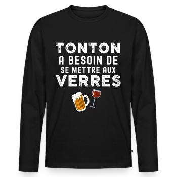 Tonton aux verres Idée Cadeau Homme Humour Oncle - T-shirt manches longues Premium bio Homme - noir - Devant - Nico (187cm)