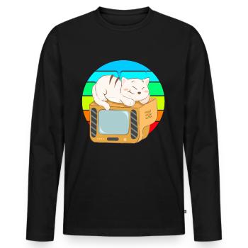 Cat Tv Coucher de soleil - T-shirt manches longues Premium bio Homme - noir - Devant - Nico (187cm)