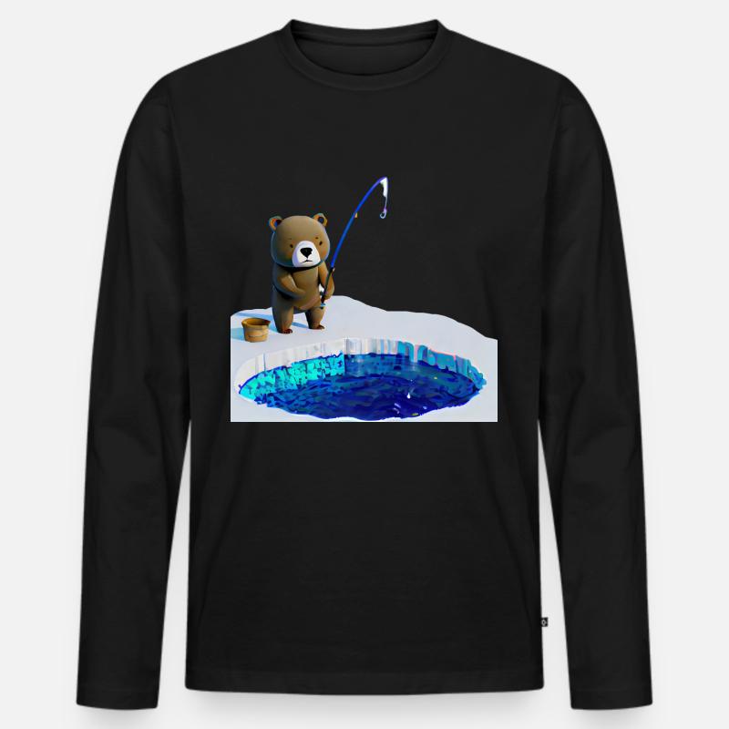 Angler Bär Eis Fischen - Männer Premium Bio Langarmshirt - Schwarz