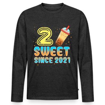 2e anniversaire Bubble Tee - T-shirt manches longues Premium bio Homme - anthracite chiné - Devant - Nico (187cm)
