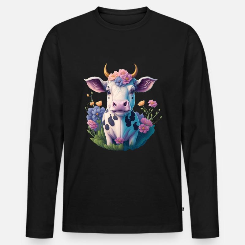 Kuh - Männer Premium Bio Langarmshirt - Schwarz