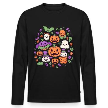 Cute Halloween pumpkins and ghosts - Men's Premium Organic Long Sleeve Shirt - black - Front - Nico (187cm)