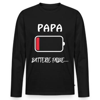 Papa Humour Batterie Faible Pour Père Fatigué - T-shirt manches longues Premium bio Homme - noir - Devant - Nico (187cm)