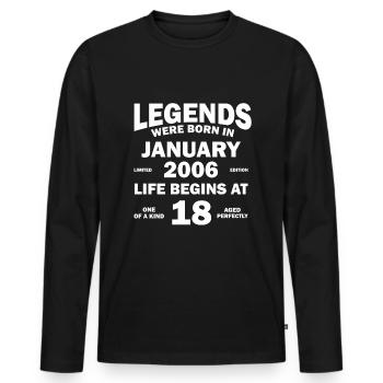 18e anniversaire janvier Vintage 2006 idée cadeau - T-shirt manches longues Premium bio Homme - noir - Devant - Nico (187cm)