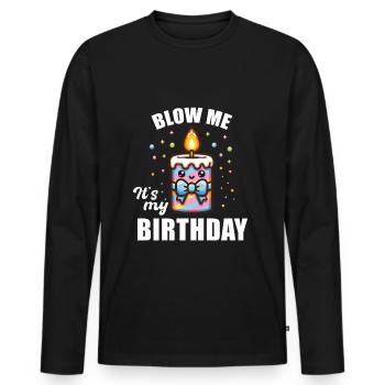 Cheeky Candle Birthday Humor Party T-Shirt - Men's Premium Organic Long Sleeve Shirt - black - Front - Nico (187cm)