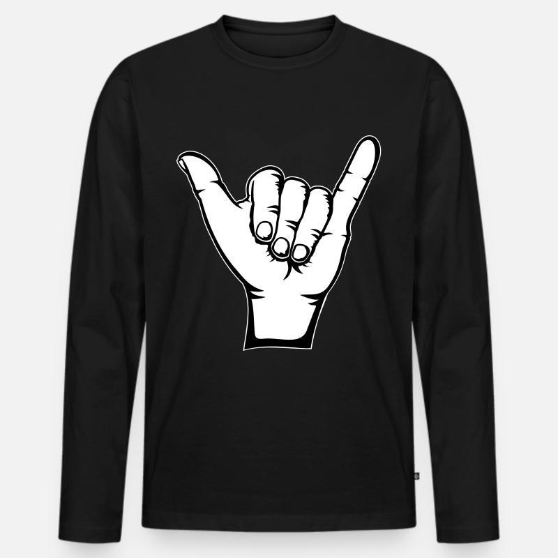 Surfen Symbol Hand - Männer Premium Bio Langarmshirt - Schwarz